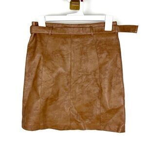BCBGeneration Cognac Tan Belted Faux Leather Mini Skirt | Size 2